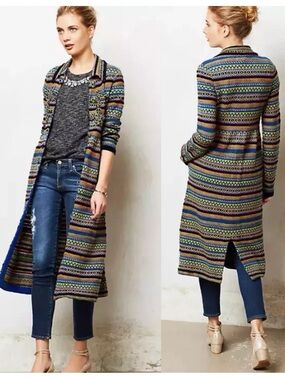 Sleeping On Snow Fair Isle Sweater Knit Coat Medium Anthropologie Cotton Wool